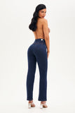 Calça Jeans Luxury Reta Jeans Escuro Cós Super Alto