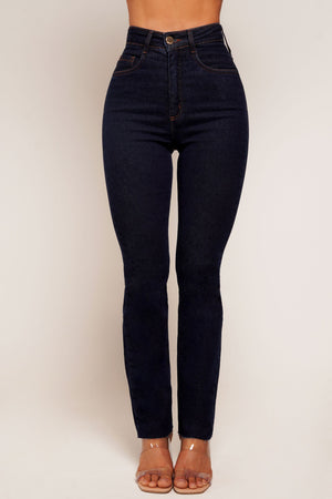 Calça Jeans Modeladora Reta Cós Super Alto Jeans Escuro