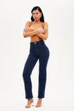 Calça Jeans Luxury Reta Jeans Escuro Cós Super Alto