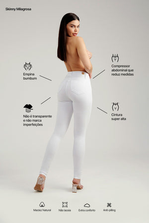 Calça Jeans Modeladora Milagrosa Skinny Cós Alto - Branca