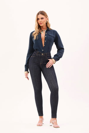 Calça Jeans Modeladora Mega Bumbum Skinny Fantástica Cós Alto