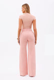Calça Jeans Wide Leg Modeladora Cós Super Alto Barra Desfiada Rosa