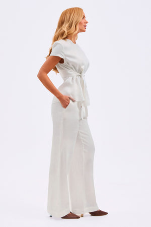 Calça Pantalona Feminina 100% Linho Off White