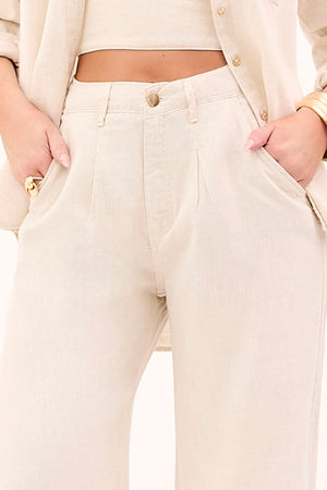 Calça Pantalona de Linho Térmico Estilo Alfaiataria Dunas Areia