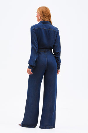 Calça Pantalona de Liocel Aura Jeans Escuro