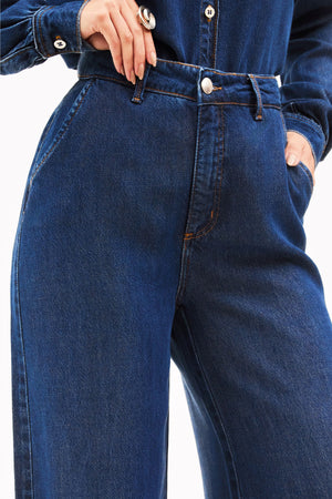 Calça Pantalona de Liocel Aura Jeans Escuro