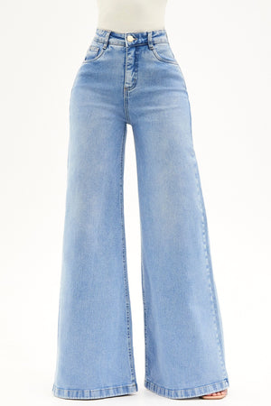 Calça Jeans Pantalona Basic Cós Super Alto Clara