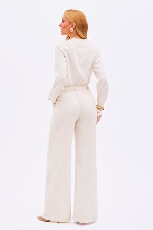 Calça Pantalona de Linho Dunas Areia
