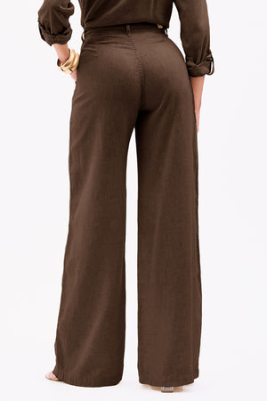 Calça Pantalona de Linho Térmico Estilo Alfaiataria Dunas Coffee