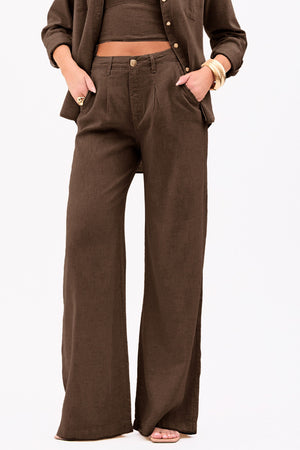Calça Pantalona de Linho Térmico Estilo Alfaiataria Dunas Coffee