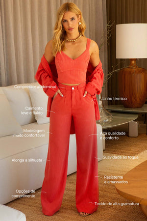 Calça Pantalona de Linho Térmico Dunas Vermelha Vibrante