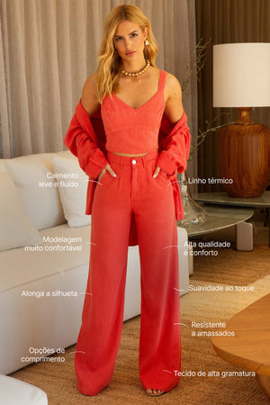 Calça Pantalona de Linho Térmico Dunas Vermelha Vibrante