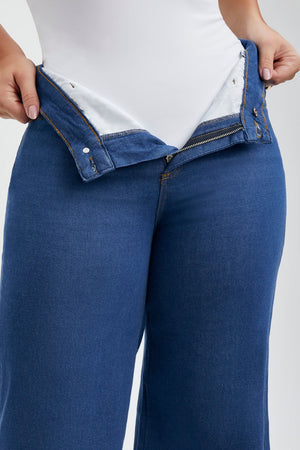 Calça Jeans Modeladora Pantalona Cós Médio Jeans Médio