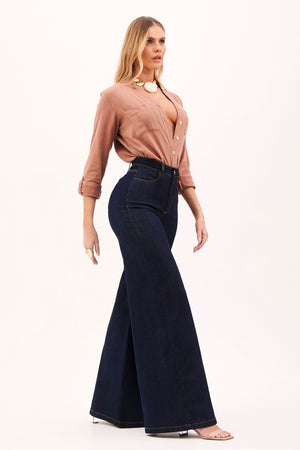 Calça Jeans Ultra Modeladora Pantalona Cós Super Alto