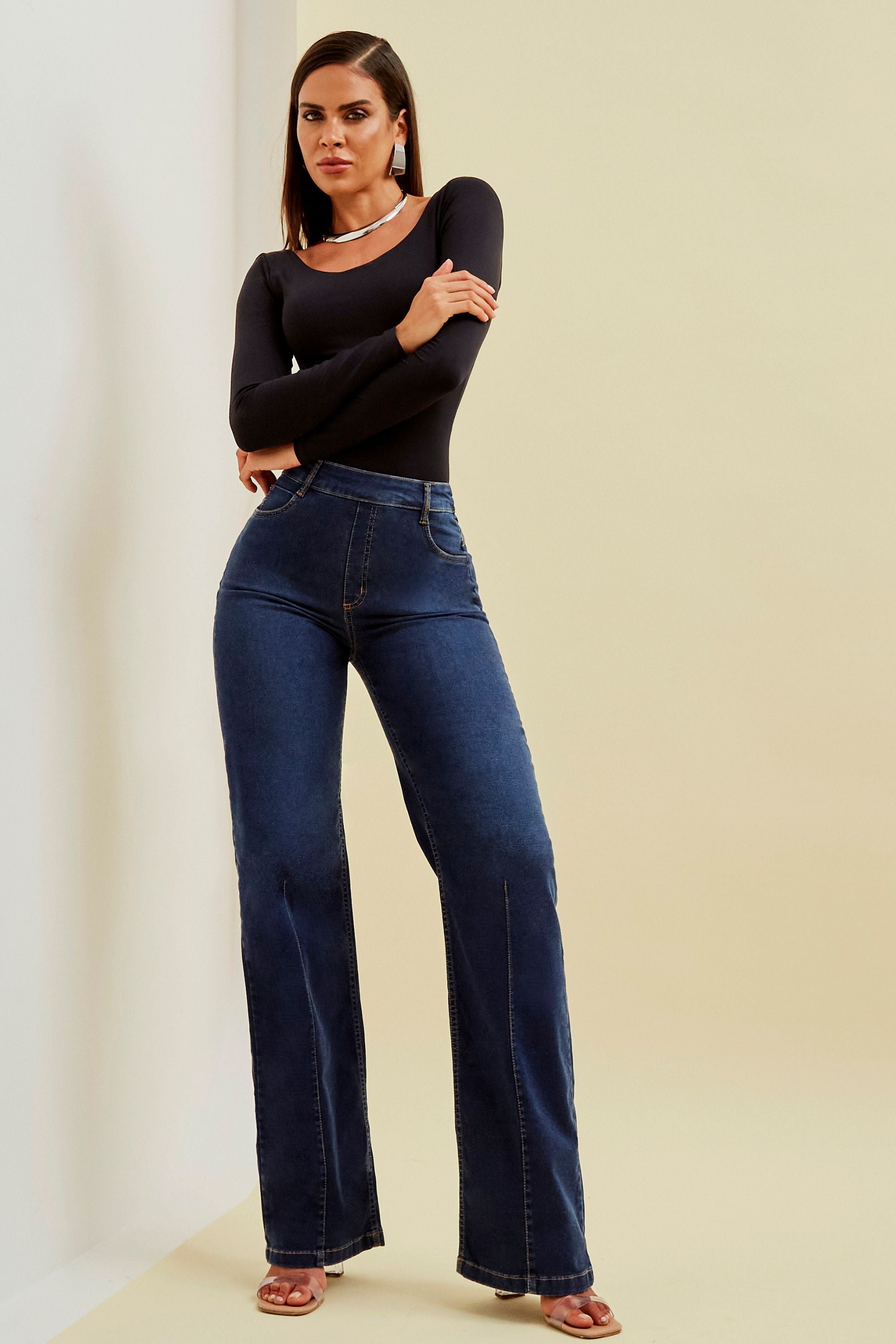 CalΓ§a Jeans Modeladora Power Stretch Wide Leg CΓ³s Alto β Modab