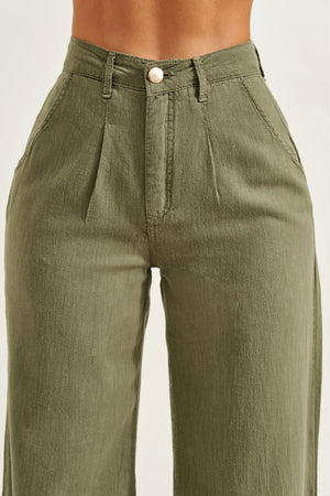 Calça Pantalona de Linho Dunas Verde Militar