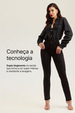 Calça Jeans Modeladora Reta Preto Intenso Cós Médio