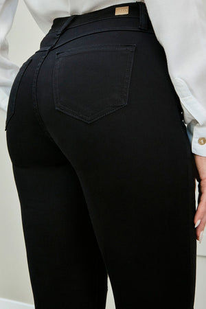 Calça Jeans Modeladora Skinny Cós Médio Preto Intenso