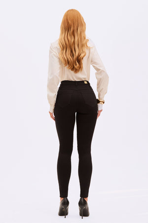 Calça Jeans Skinny Preta Cintura Média Preto Intenso
