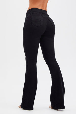 Calça Jeans Mega Bumbum Flare Preto Intenso Cós Médio
