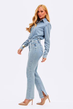 Calça Jeans Reta Basic Cintura Super Alta Clara
