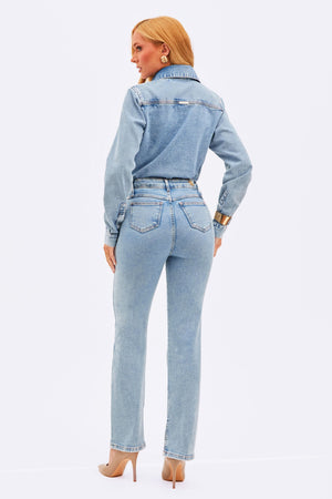Calça Jeans Reta Basic Cintura Super Alta Clara