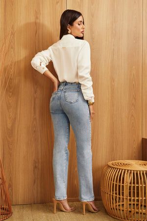 Calça Jeans Modeladora Basic Reta Cós Super Alto