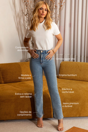 Calça Jeans Modeladora Basic Reta Cós Super Alto