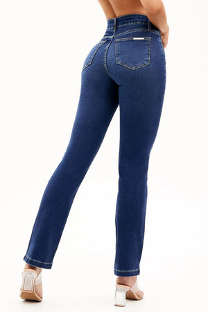 Calça Jeans Curva dos Sonhos Reta Jeans Escuro Cós Médio
