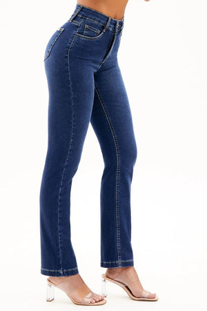 Calça Jeans Curva dos Sonhos Reta Jeans Escuro Cós Médio