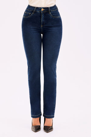 Calça Jeans Reta Modeladora Curva dos Sonhos Cintura Média Escura