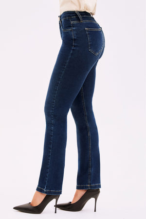 Calça Jeans Reta Modeladora Curva dos Sonhos Cintura Média Escura