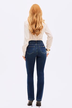 Calça Jeans Reta Modeladora Curva dos Sonhos Cintura Média Escura