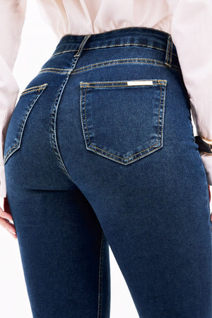 Calça Jeans Reta Modeladora Curva dos Sonhos Cintura Média Escura