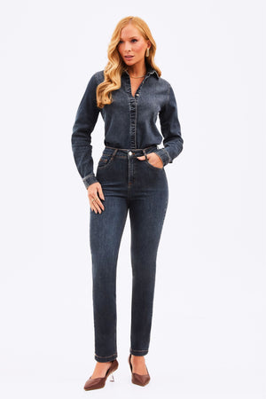 Calça Jeans Reta Dry Comfort Cós Alto