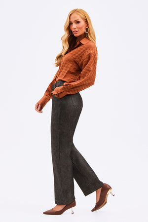 Calça Jeans Reta Estilo Alfaiataria Jeans Escuro