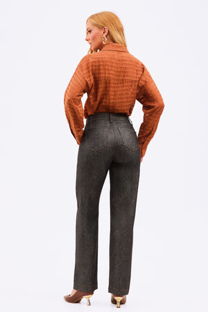 Calça Jeans Reta Estilo Alfaiataria Jeans Escuro