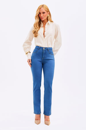 Calça Jeans Reta Modeladora Linea Cintura Média