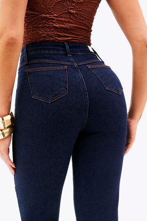 Calça Jeans Luxury Reta Cós Super Alto Jeans Escuro