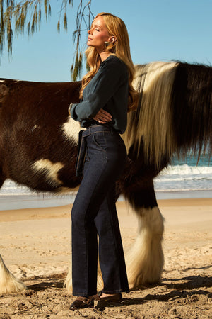 Calça Jeans Reta Estilo Alfaiataria Soul Escura Cintura Alta