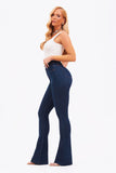 Calça Jeans Flare Modeladora Revolucionária Cós Super Alto Barra Corte a Laser Escura