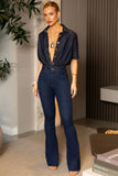 Calça Jeans Modeladora Revolucionária Escura Flare Cós Super Alto