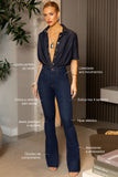 Calça Jeans Modeladora Revolucionária Escura Flare Cós Super Alto