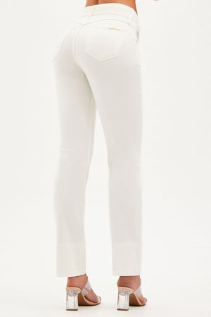 Calça Jeans de Rica Tecnológica Reta Off White Cós Médio