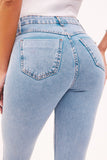 Calça Jeans Skinny Modeladora Revolucionária Cós Super Alto Barra Corte a Laser Clara