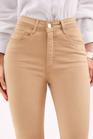 Calça Jeans Skinny Modeladora Cós Alto Nude