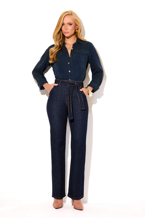 Calça Jeans Reta Estilo Alfaiataria Soul Escura Cintura Alta