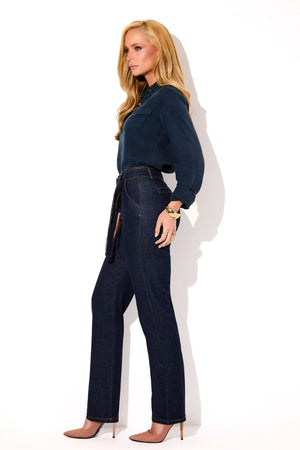 Calça Jeans Reta Estilo Alfaiataria Soul Escura Cintura Alta