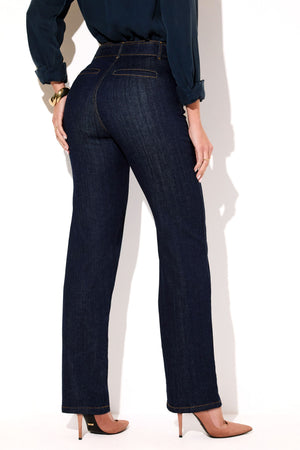 Calça Jeans Reta Estilo Alfaiataria Soul Escura Cintura Alta
