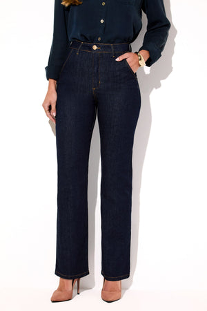 Calça Jeans Reta Estilo Alfaiataria Soul Escura Cintura Alta